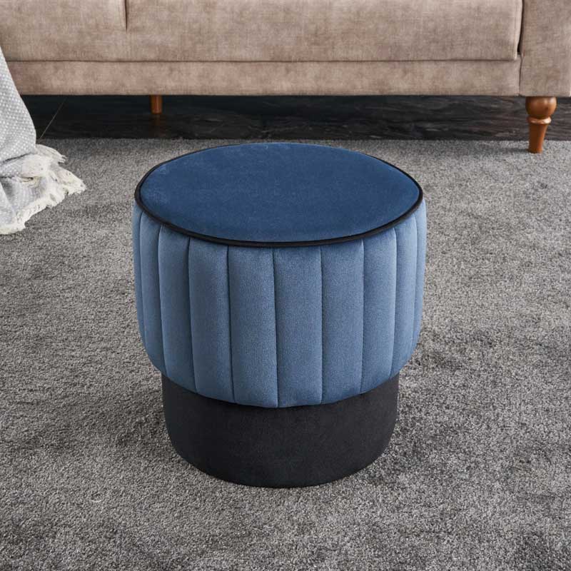 Stylish blue velvet stool TOMMY with black base, measuring 40x40x40 cm, perfect for home or business use.