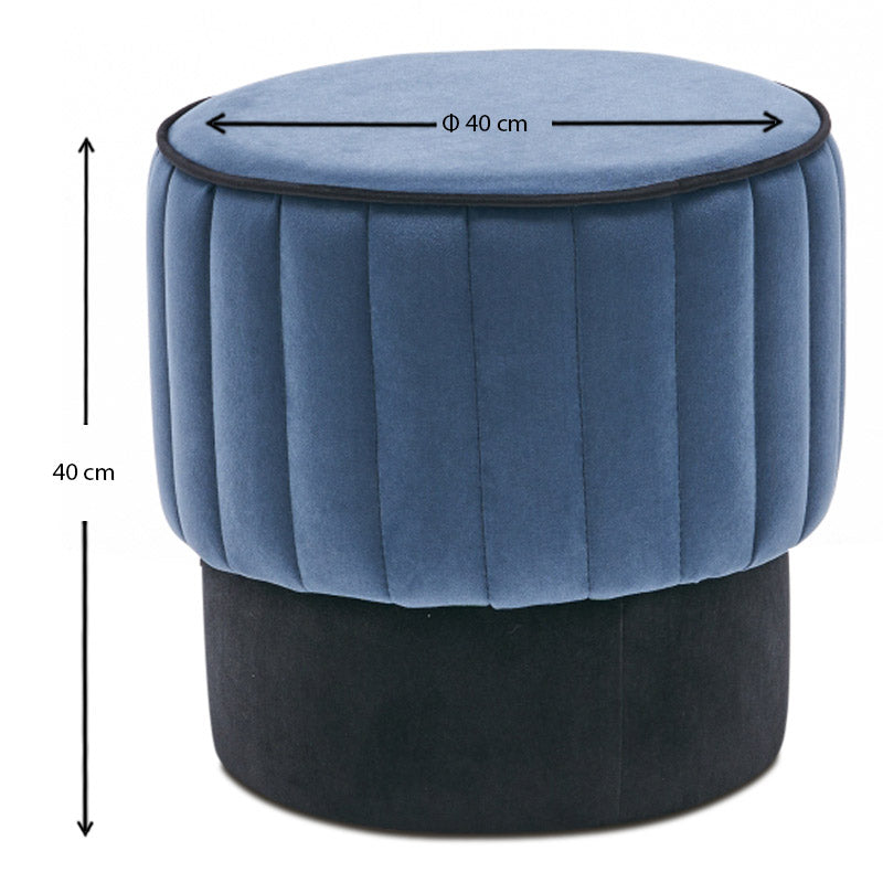 Stylish blue velvet stool TOMMY with black base, measuring 40x40x40 cm, perfect for home or business use.