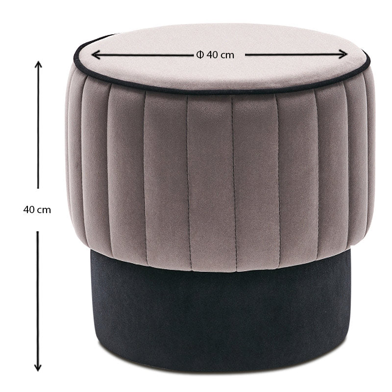 Set of two grey velvet stools with black base, measuring 40x40x40 cm, ideal for home or business use.