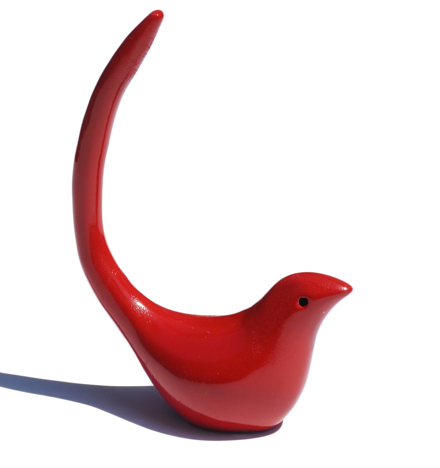 Vibhsa Gifts Bird Ring Holder Jewelry in Red, handcrafted aluminum bird figurine with a silver nickel plated ring holder.