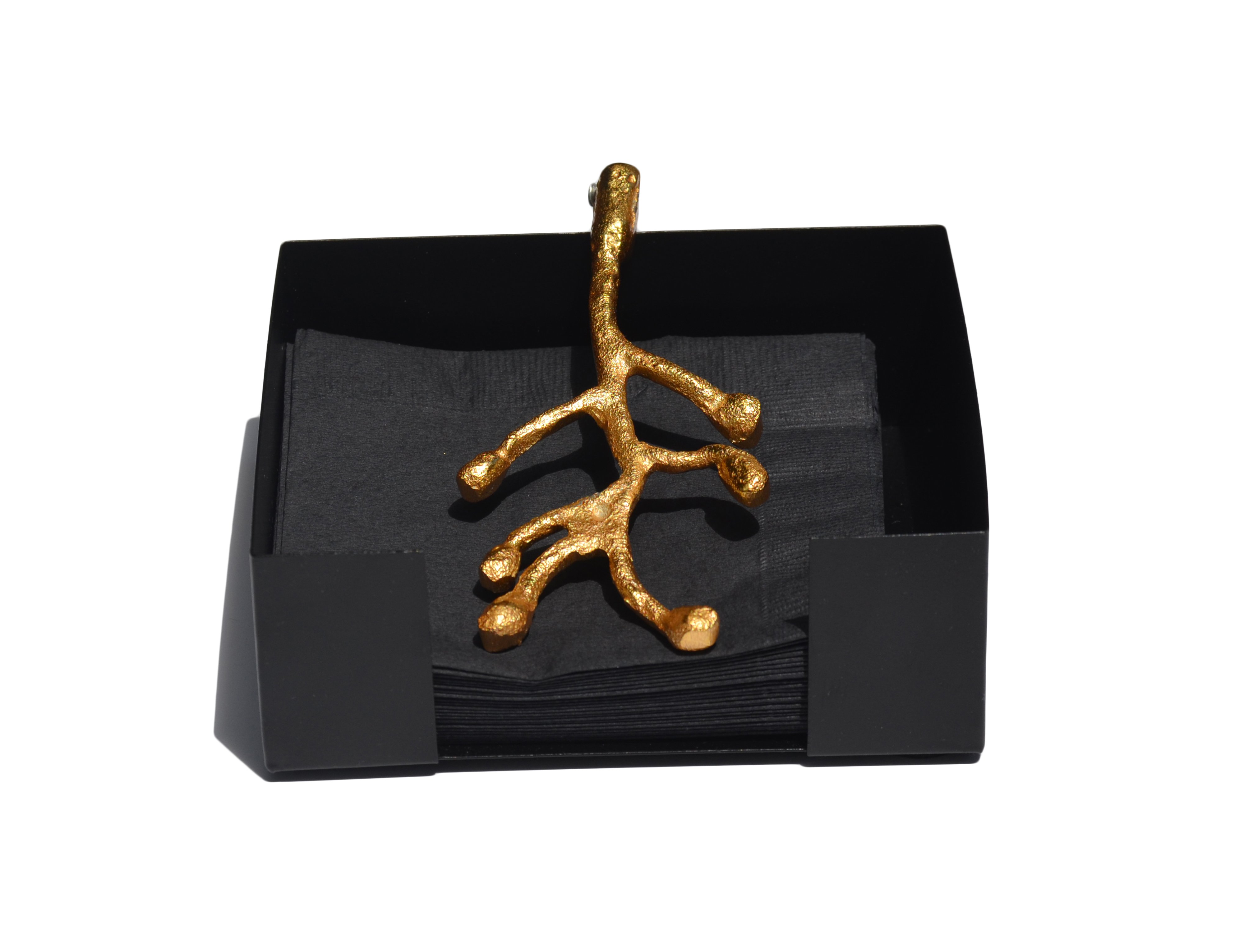 Vibhsa Napkin Holder in Golden Olive Bud design, handcrafted with intricate details, perfect for dining decor.