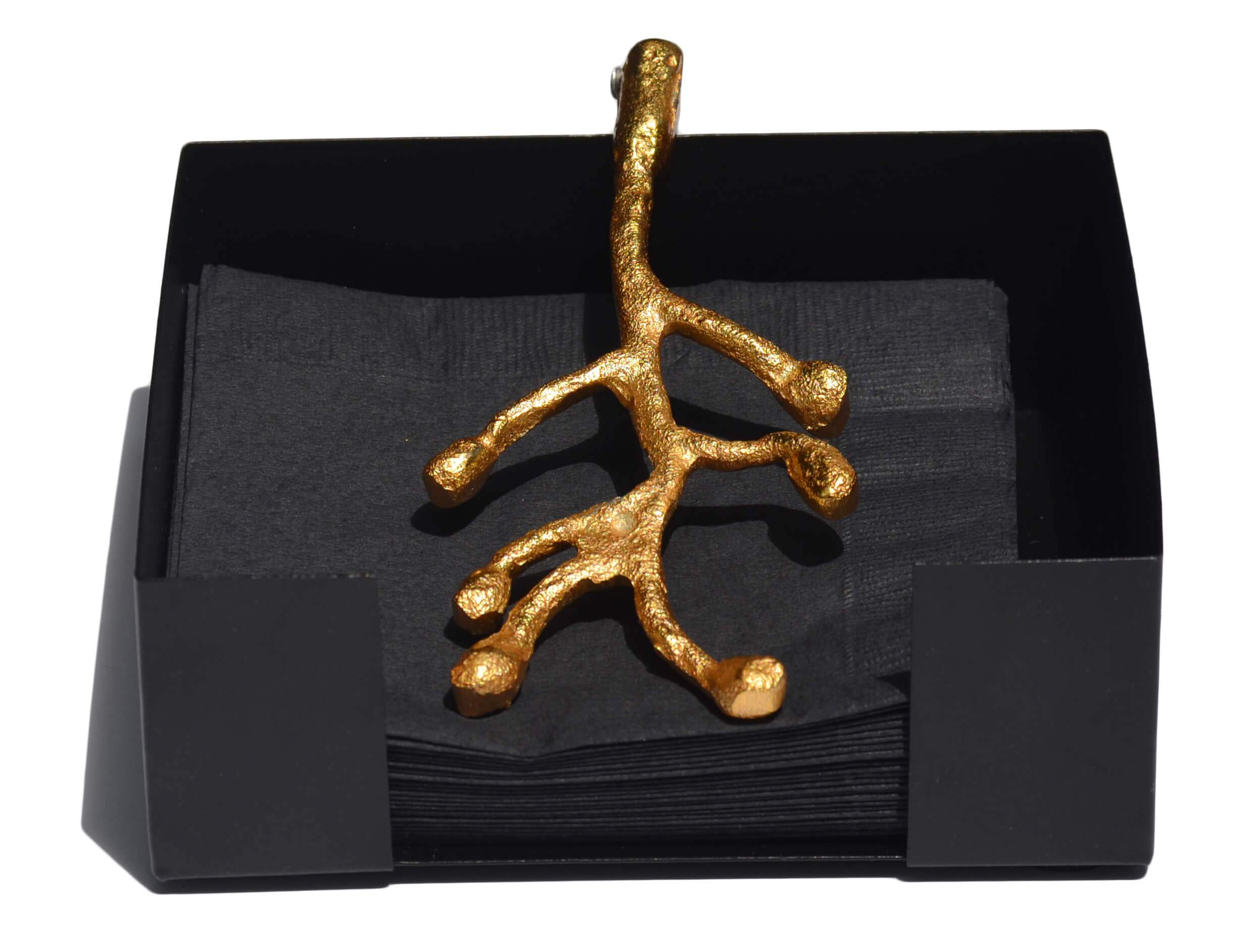 Vibhsa Napkin Holder in Golden Olive Bud design, handcrafted with intricate details, perfect for dining decor.