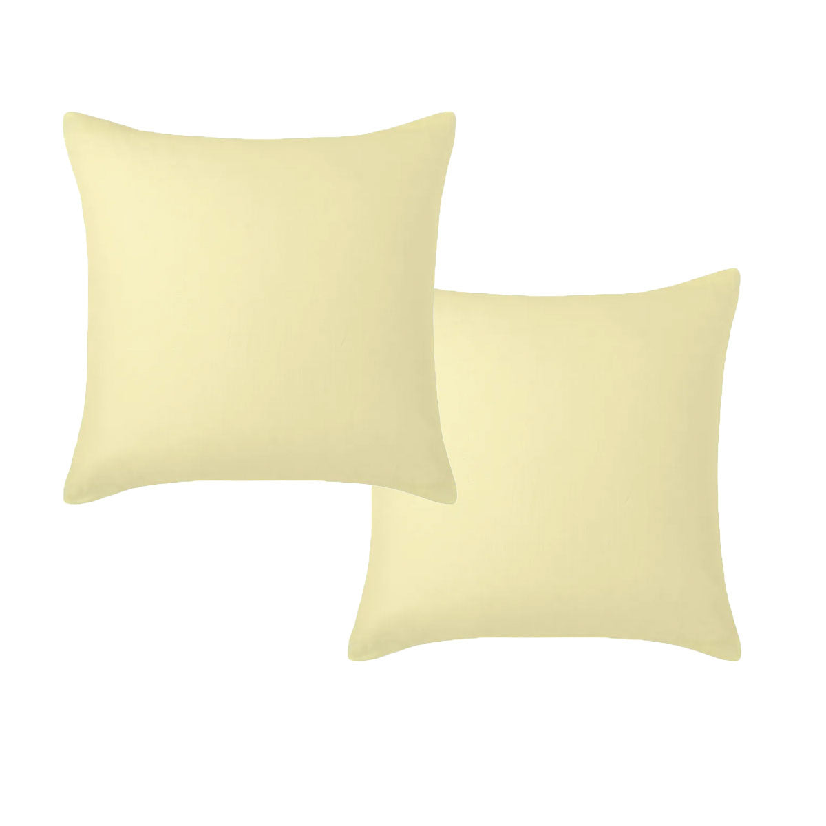 A pair of vintage design European pillowcases made from 100% linen in a soft butter color, measuring 65 x 65 cm.