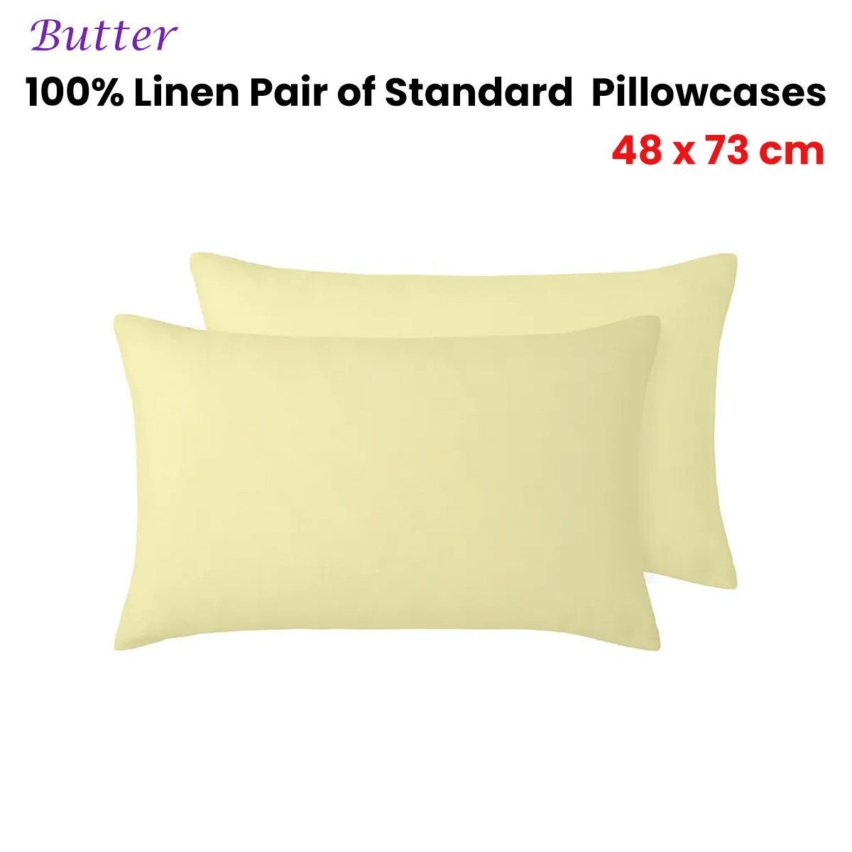 A pair of vintage design standard pillowcases made from 100% linen in a butter color, elegantly displayed on a bed.