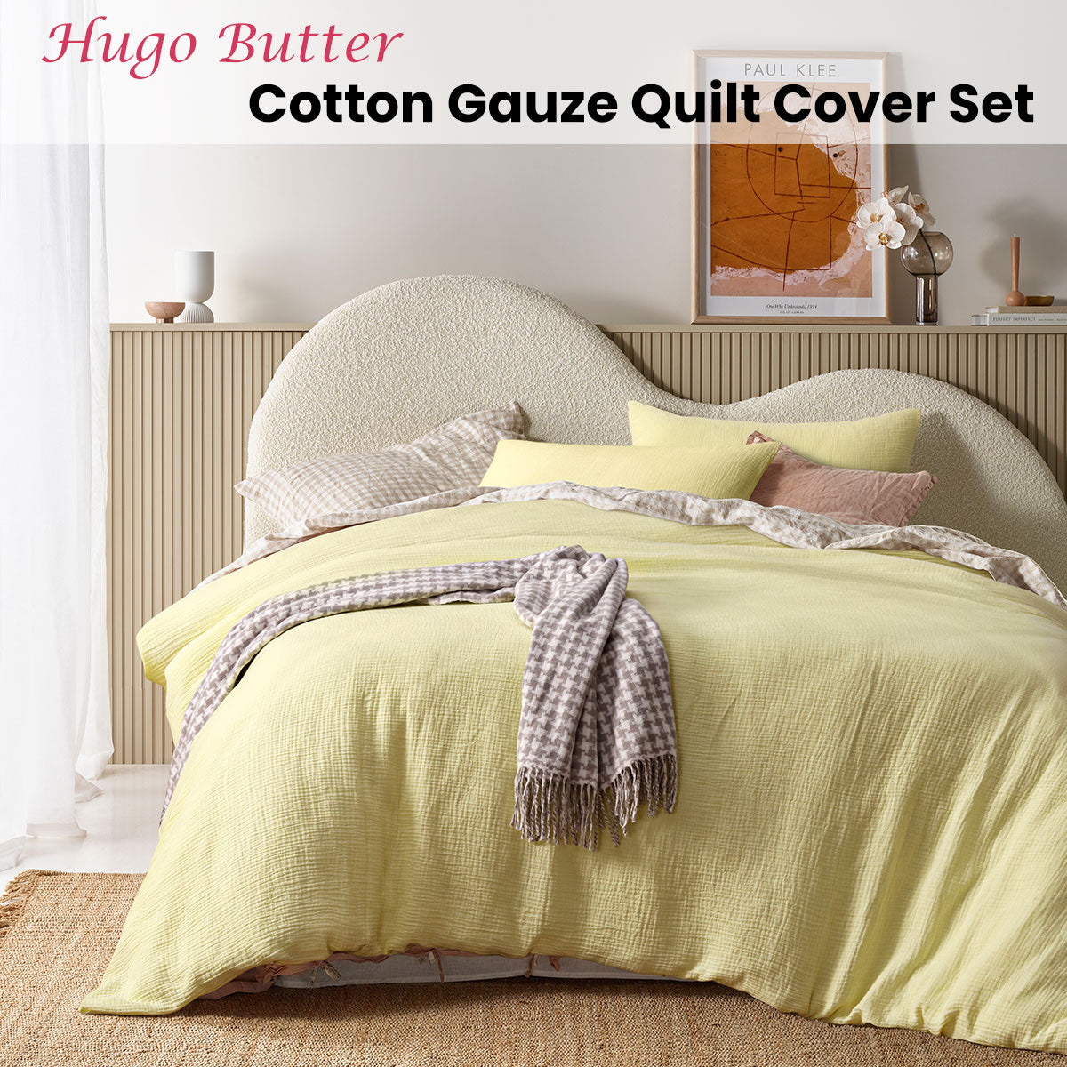 Hugo Butter Cotton Gauze Quilt Cover Set featuring a soft hue and solid color design, perfect for a cozy bedroom atmosphere.