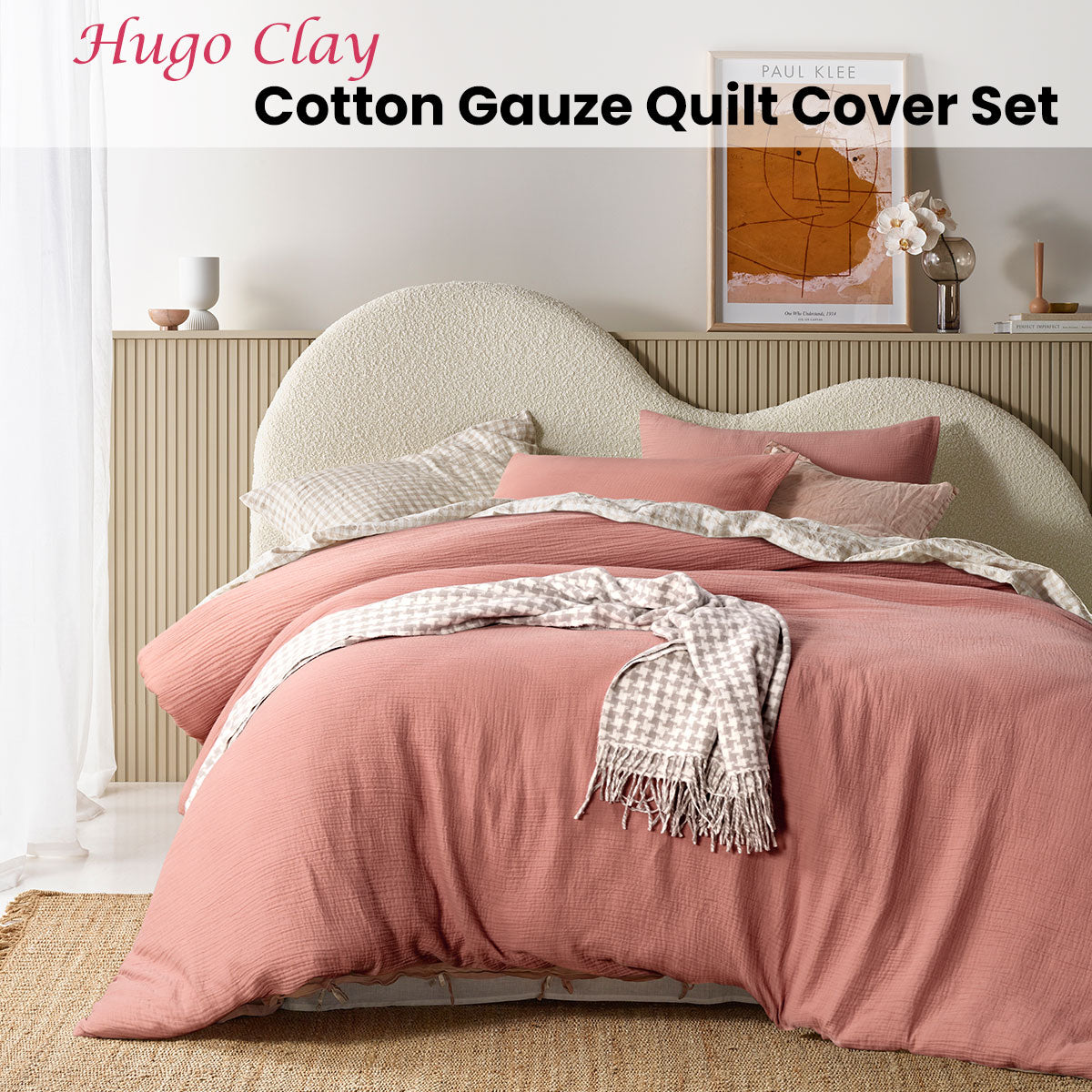 Vintage Design Homewares Hugo Clay Cotton Gauze Quilt Cover Set King featuring soft cotton fabric and elegant solid colour design.