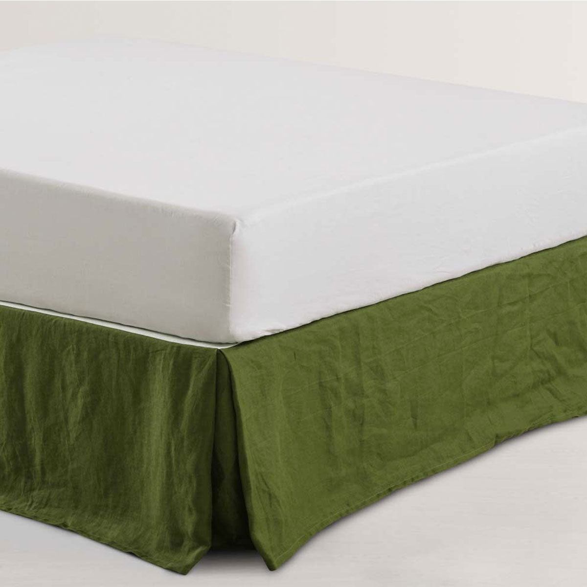 Olive French Linen Valance by Vintage Design Homewares, featuring a solid color design, perfect for super king beds.