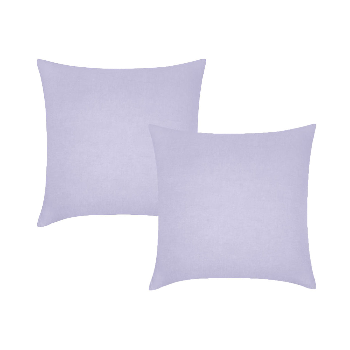 Pair of lilac French linen European pillowcases on a soft surface, showcasing their elegant design and quality fabric.