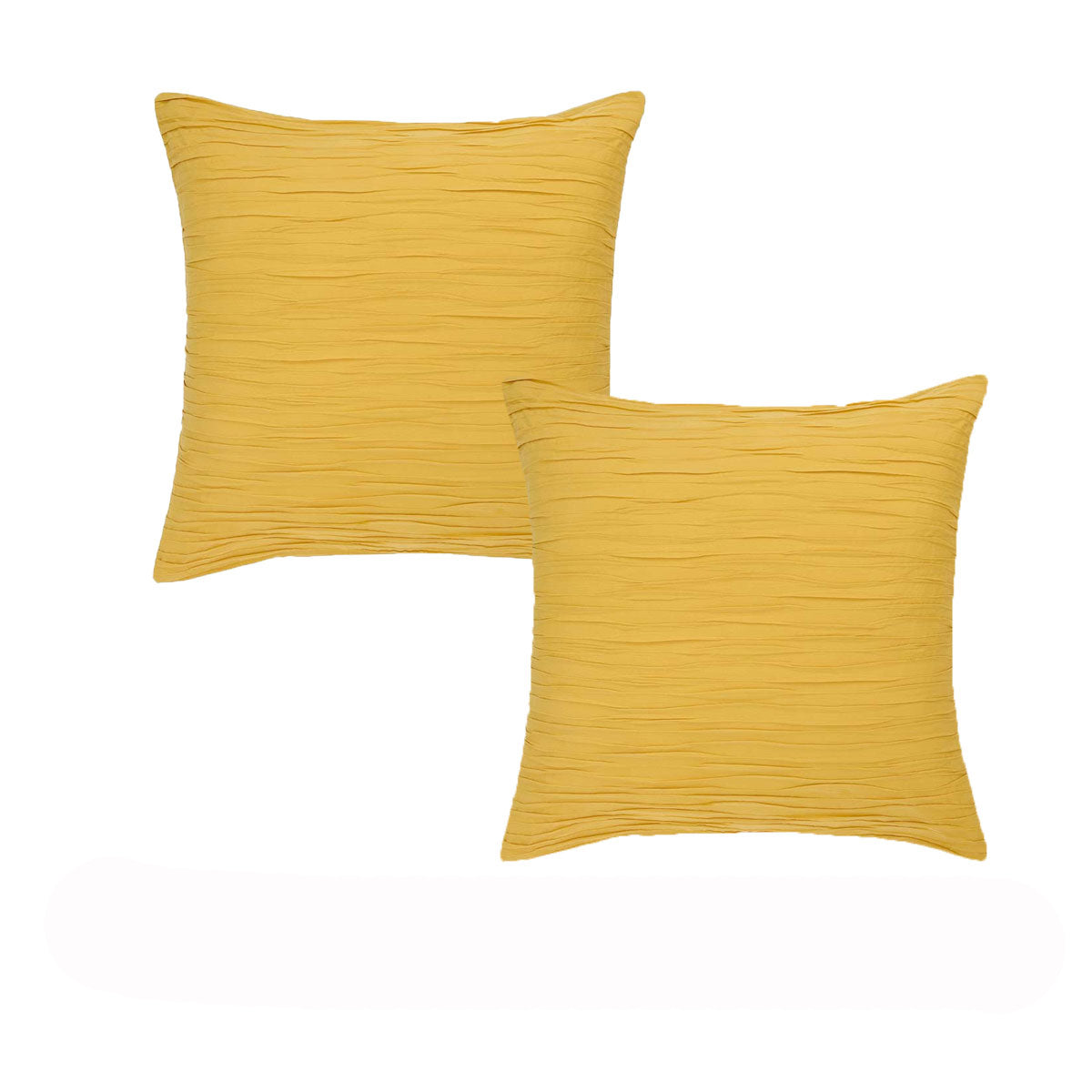 Pair of Malvern Ochre Cotton European Pillowcases featuring horizontal pleats, soft texture, and warm ochre color, perfect for stylish bedroom decor.