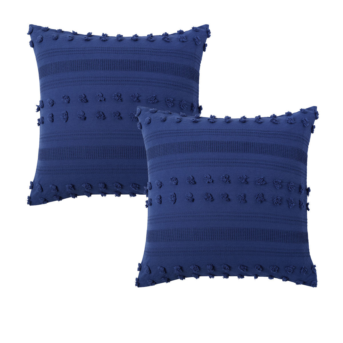 Pair of Sans Sovci Bijou Blue European Pillowcases featuring a chic chenille and waffle pattern, made from 100% cotton.