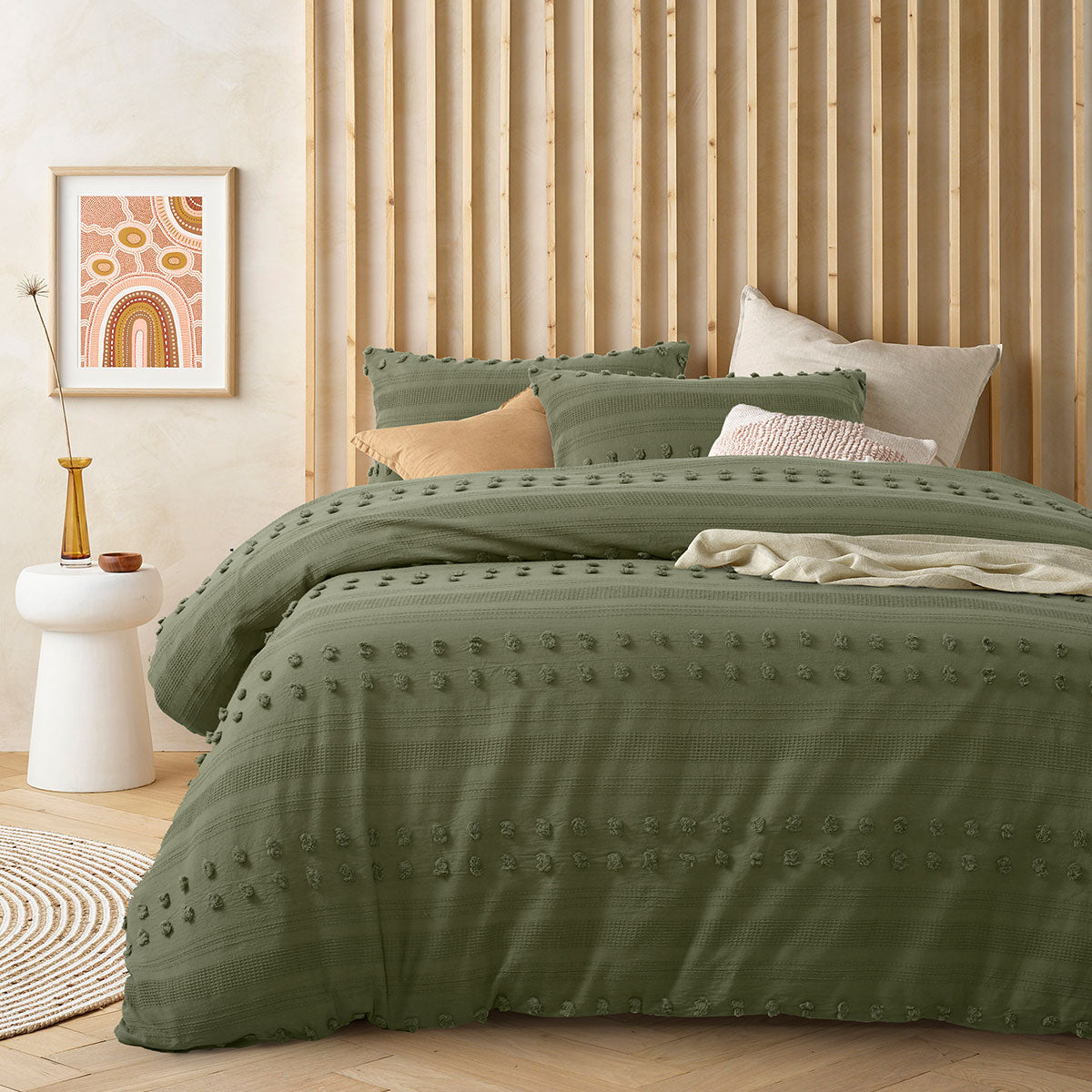 Vintage Design Sanc Sovci Botanic Cotton Quilt Cover Set featuring a chic waffle pattern and soft cotton fabric.