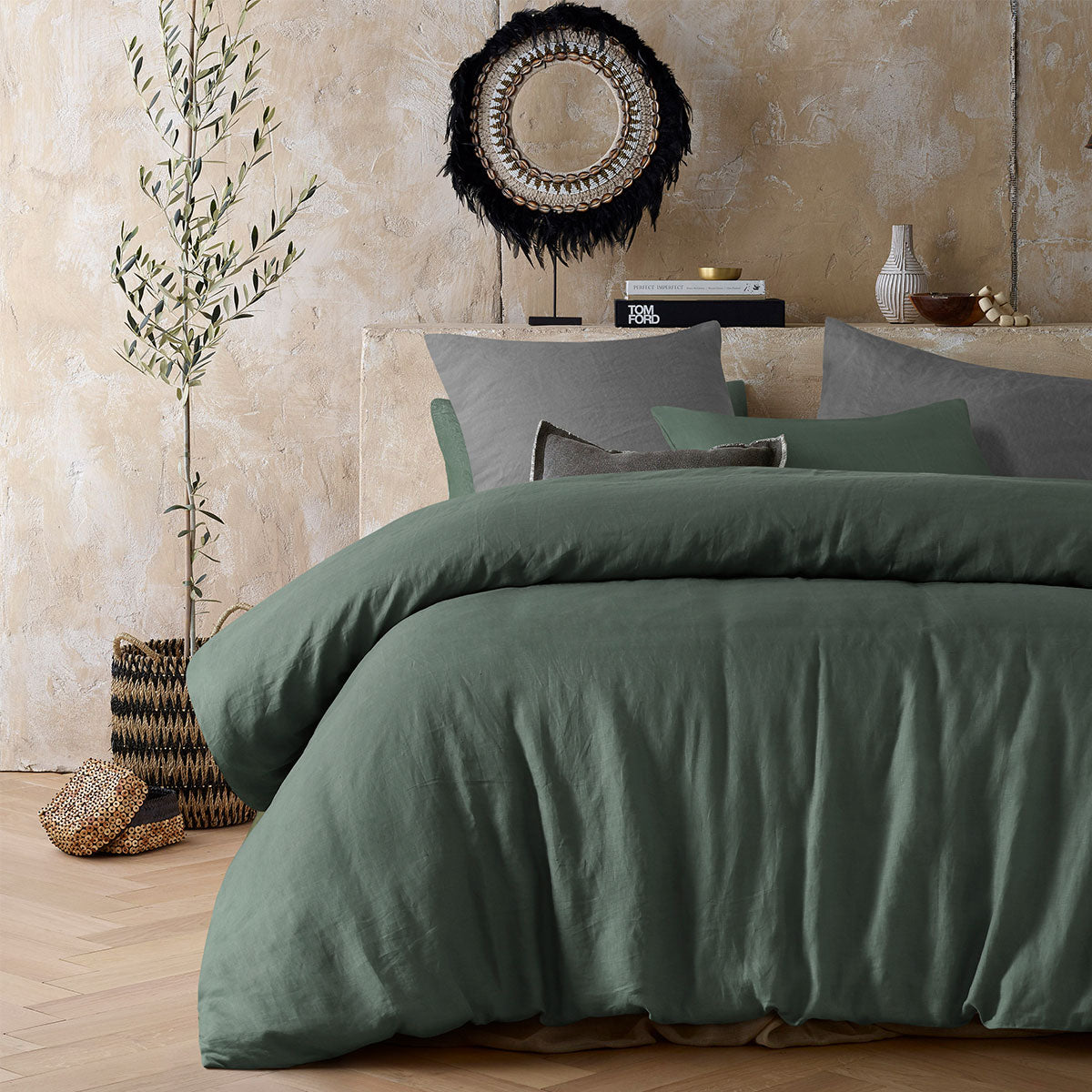 Sea Green 100% Hemp Quilt Cover Set featuring a soft and breathable texture, ideal for eco-friendly bedding.