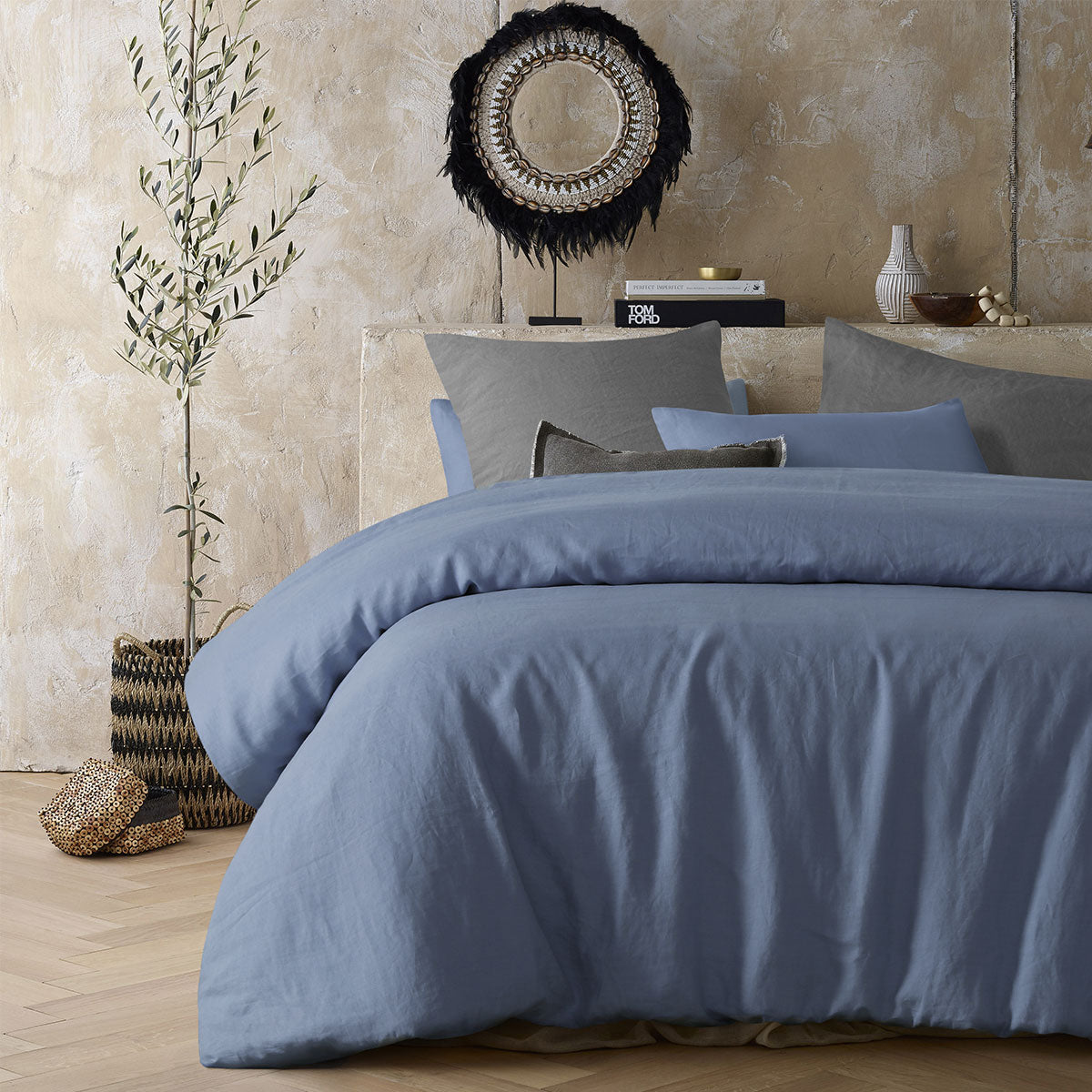 Sky Blue 100% Hemp Quilt Cover Set featuring a soft and breathable fabric, perfect for eco-friendly bedding.