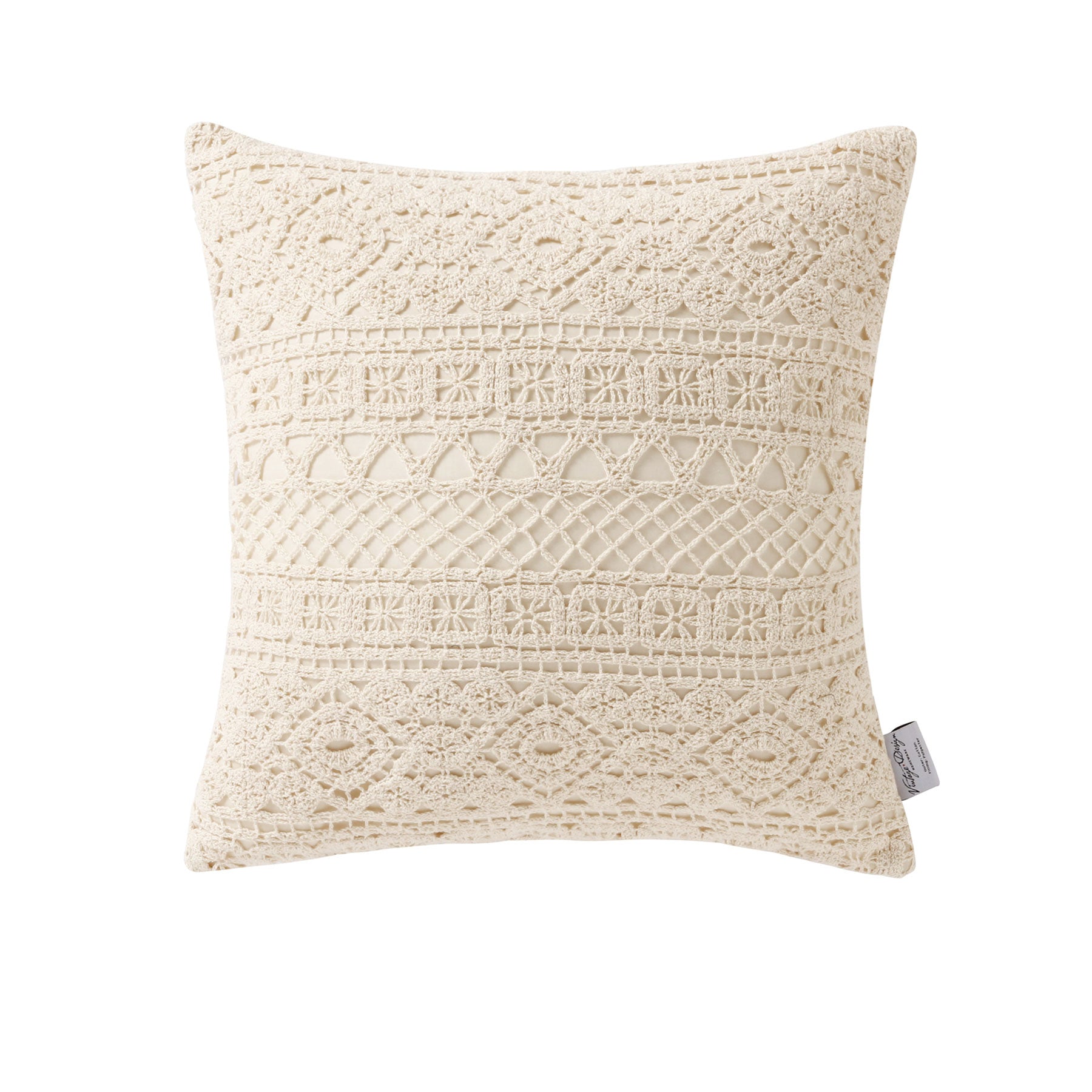 Vintage Design Homewares Tenille Natural Cotton Lace Cushion Cover featuring intricate lace pattern and soft cotton fabric.