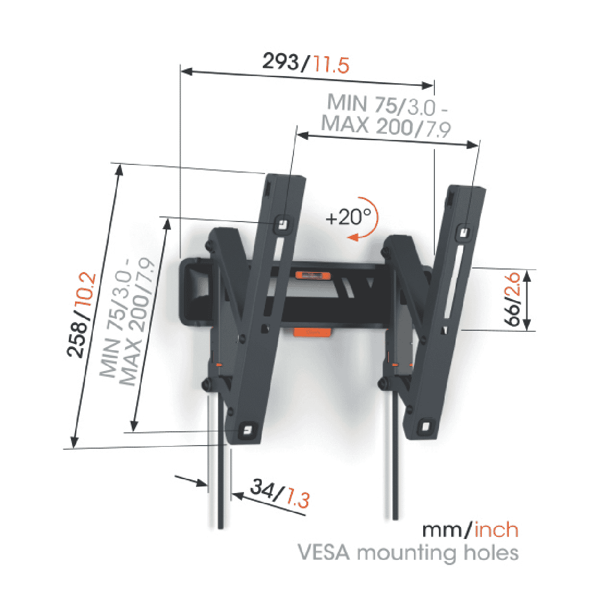 Vogels Tilting TV Wall Mount TVM3215B for 19-43 inch TVs, showcasing its sleek design and tilting feature.