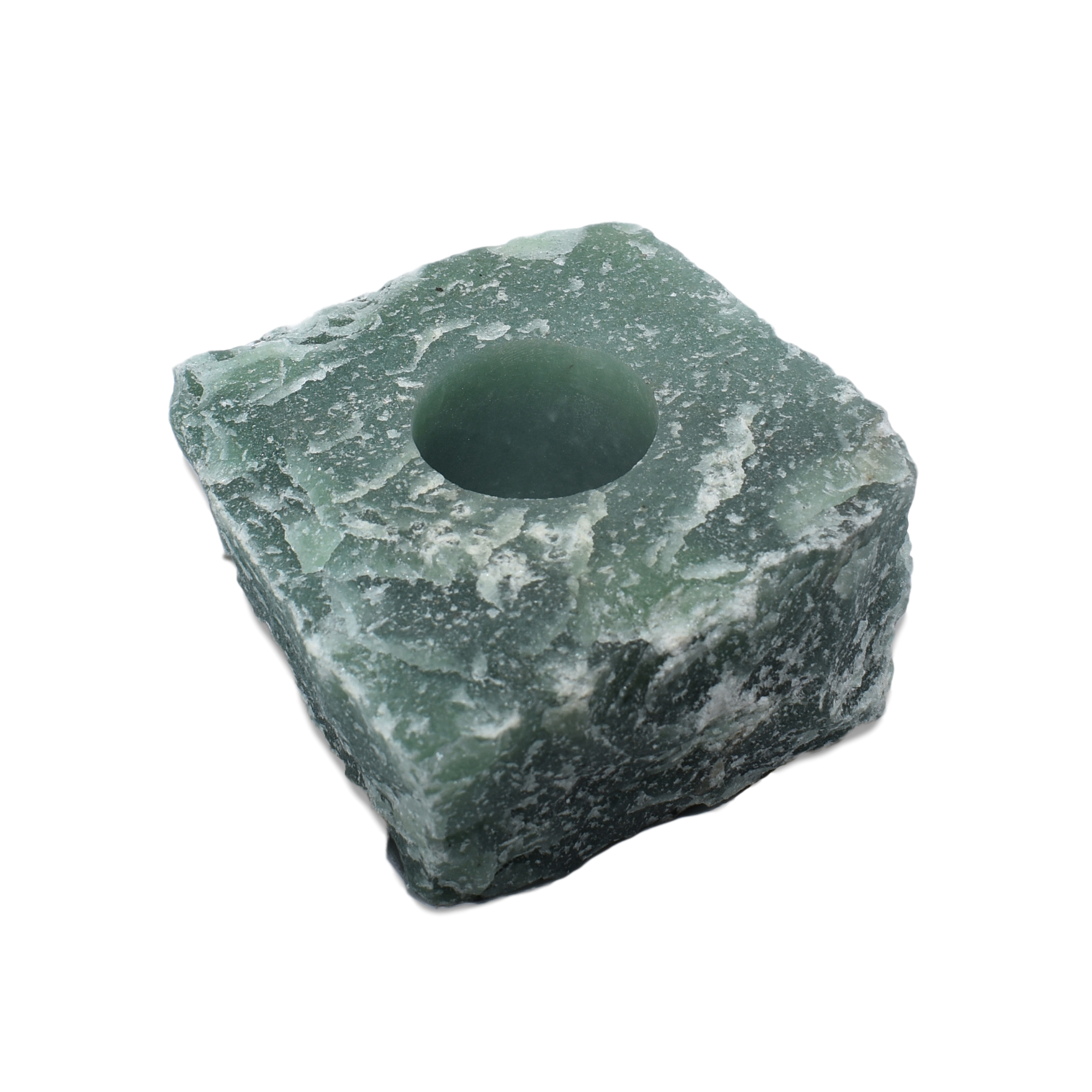 A beautifully crafted gemstone votive block candle holder featuring rose quartz, white quartz, green quartz, and sodalite, ideal for romantic lighting.