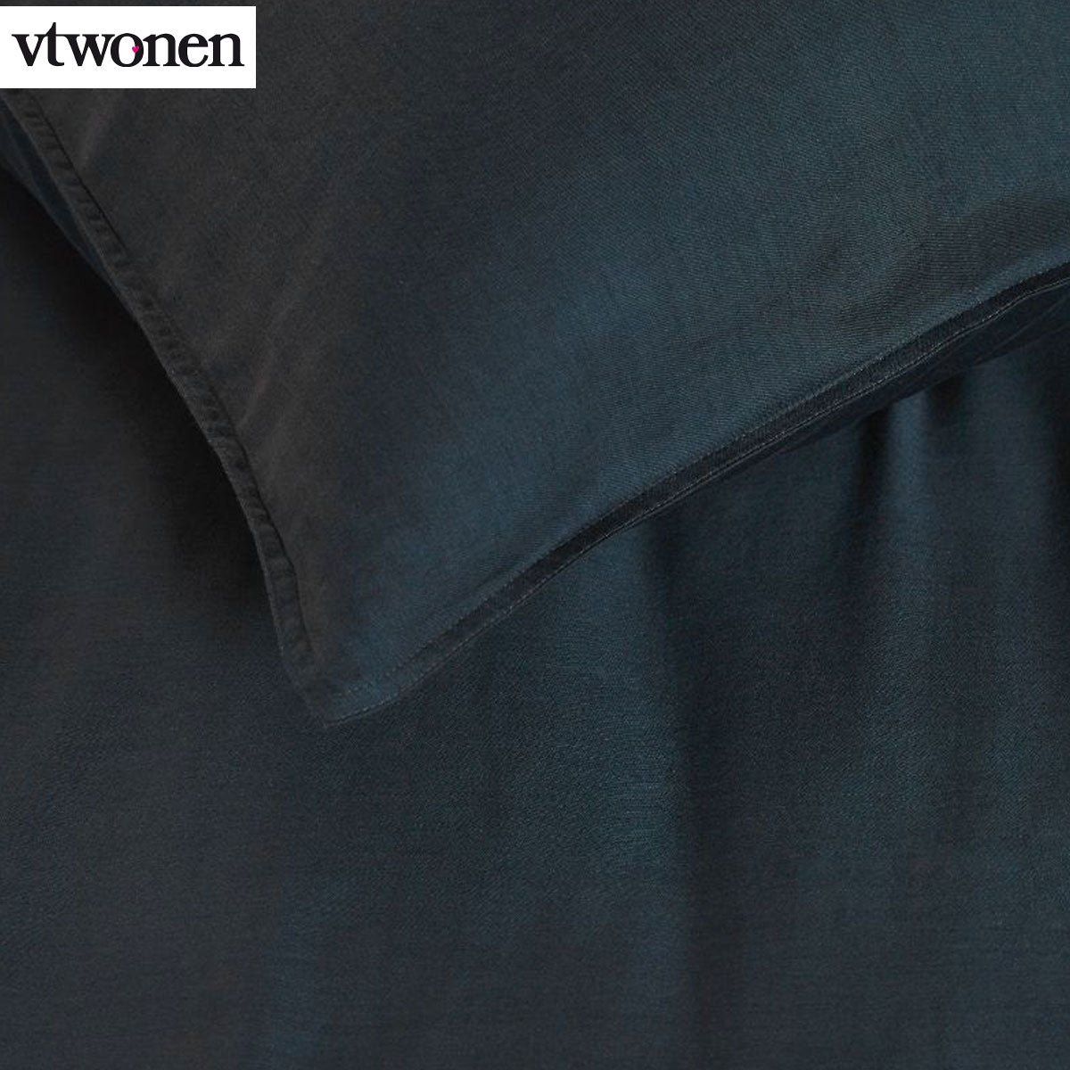 VTWonen Earth Dark Blue Quilt Cover Set King featuring a solid dark blue design, made from soft 100% cotton fabric, perfect for a stylish bedroom.