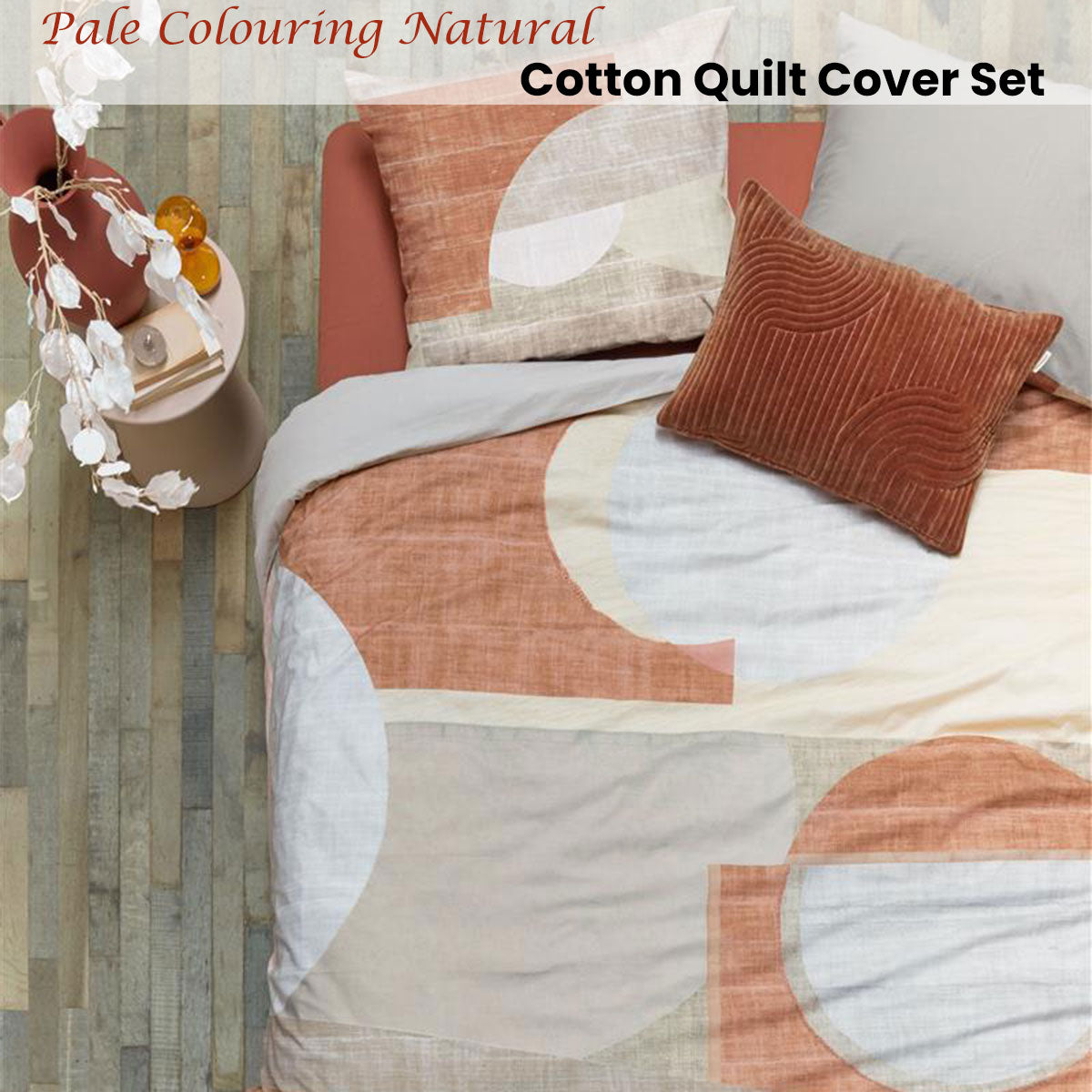 VTWonen Pale Colouring Natural Cotton Quilt Cover Set featuring geometric print in natural colors with solid sand reverse.