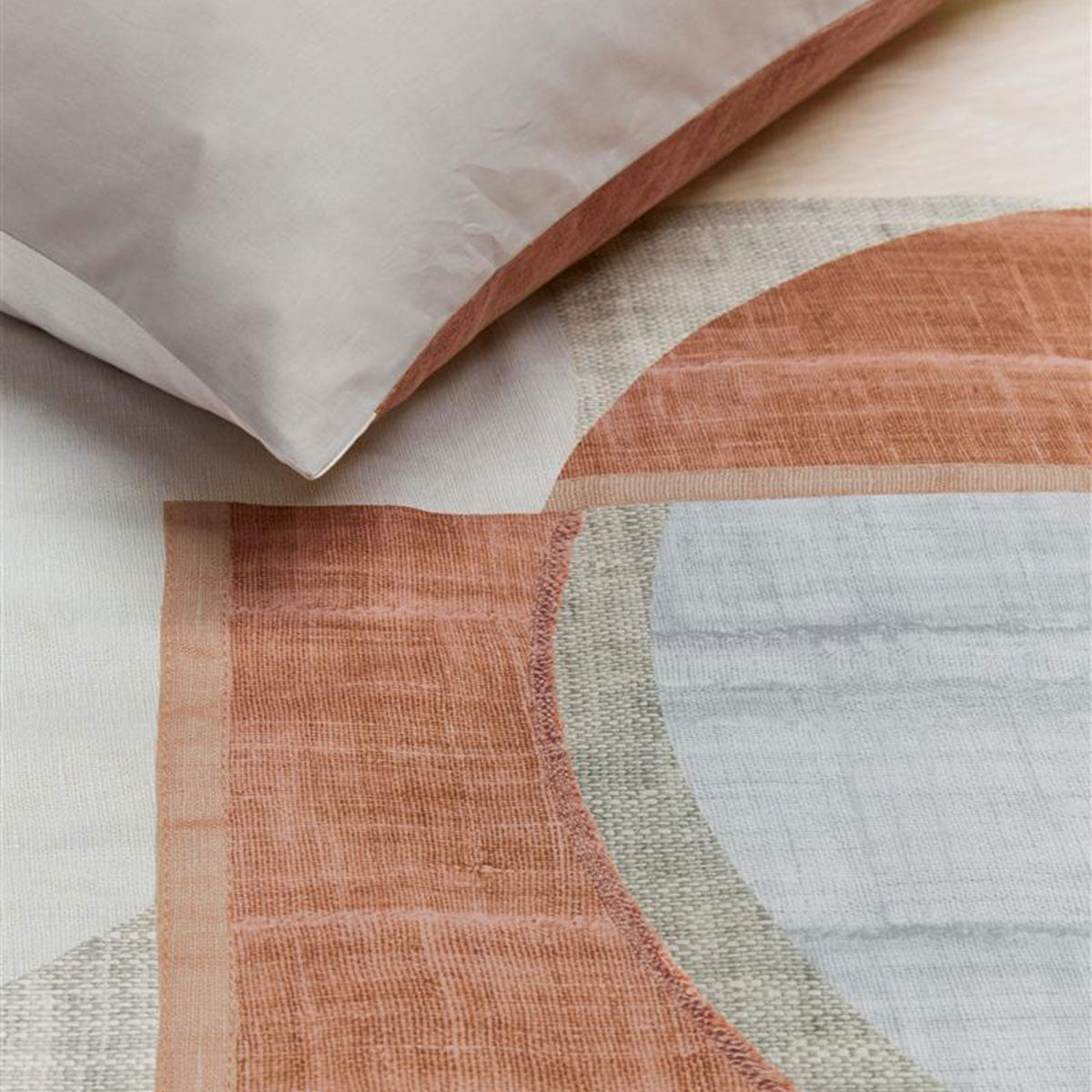 VTWonen Pale Colouring Natural Cotton Quilt Cover Set featuring geometric print in natural colors with solid sand reverse.