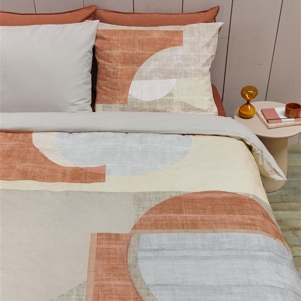 VTWonen Pale Colouring Natural Cotton Quilt Cover Set featuring geometric print in natural colors with solid sand reverse.