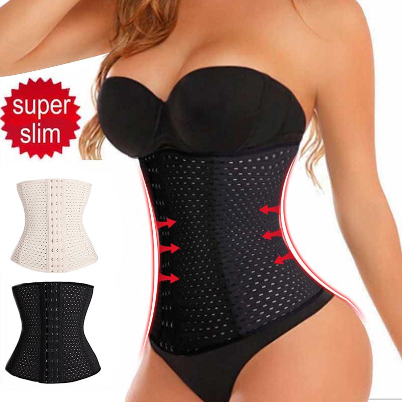 Waist Trainer Shaper Corset in beige and black, showcasing its seamless design and multiple size options.