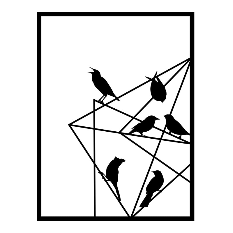 Black metallic wall art featuring birds, measuring 37x2x49cm, perfect for home or business decor.