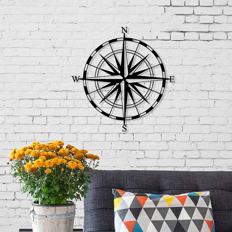 Stylish COMPASS Black Wall Art, 45x2x45cm, made of durable metal with a sleek black finish, perfect for home or business decor.