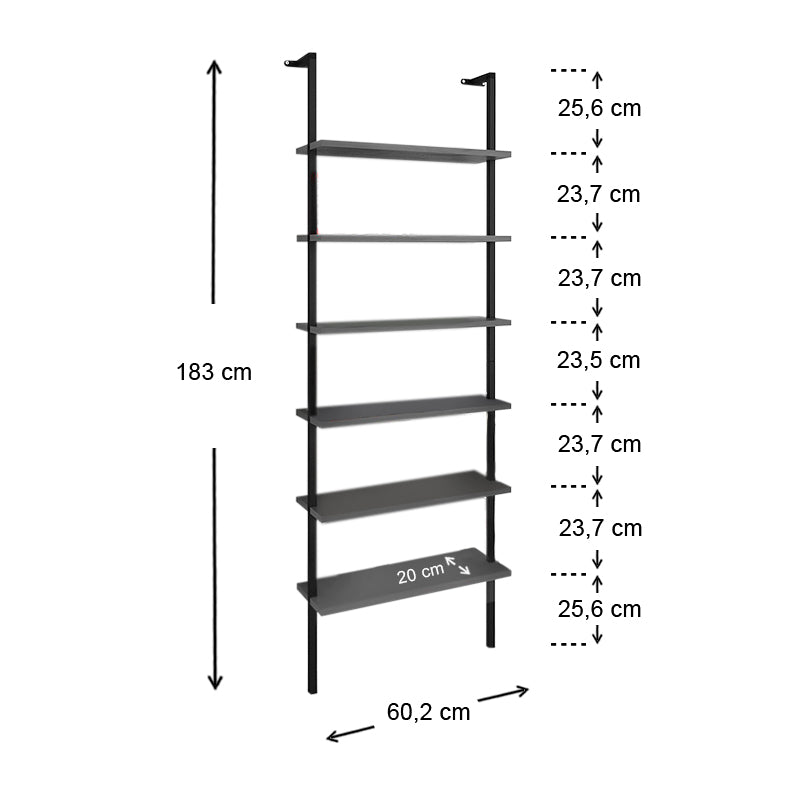 Wall bookcase ANDALUSIA in black-anthracite, featuring sleek design and spacious shelves for books and decor.