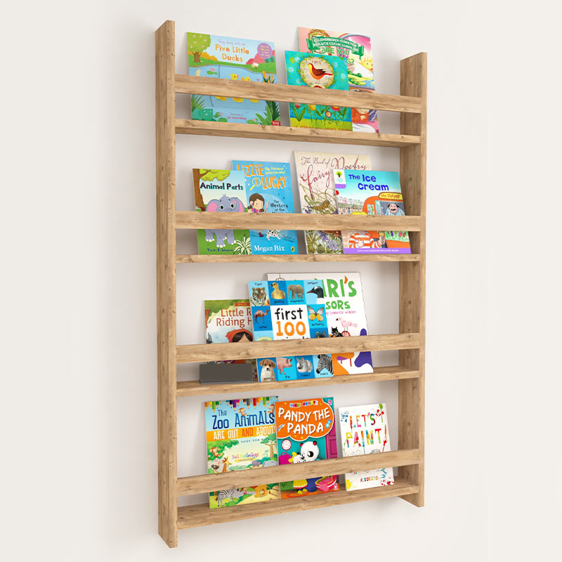 Wall Bookshelf KIDO in Pine Oak, designed for children's autonomy and organization, featuring a stylish finish and durable construction.