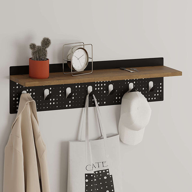 Wall Hanger MARY in Oak-Black, featuring seven metal hangers and a sleek design, perfect for home or business use.