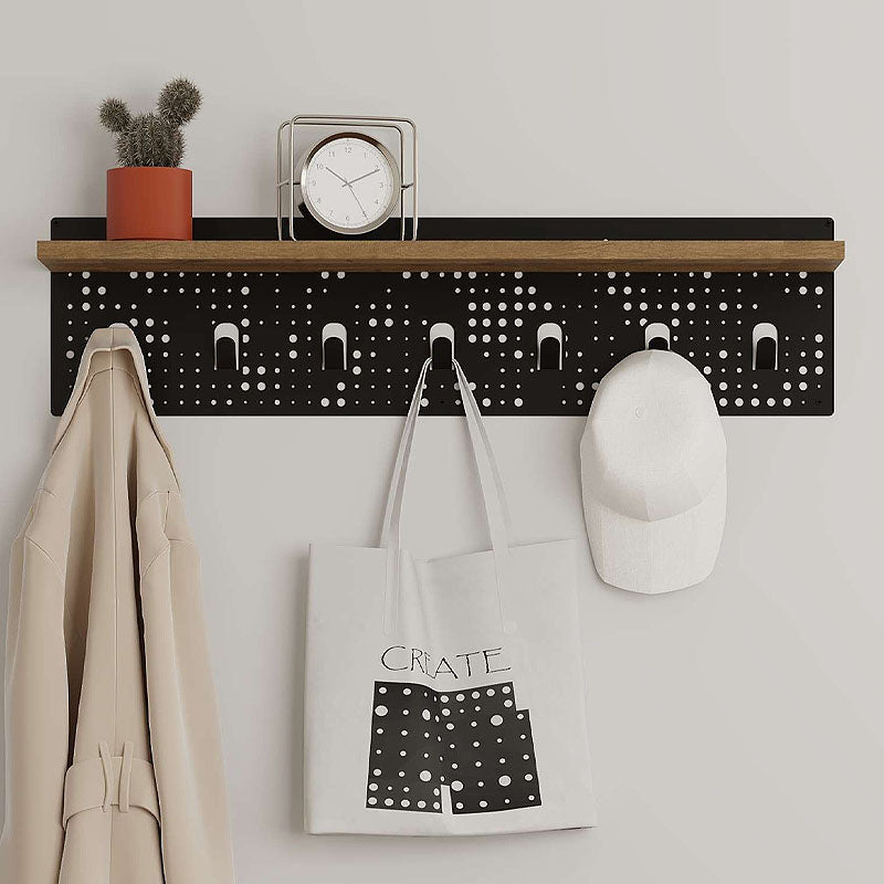 Wall Hanger MARY in Oak-Black, featuring seven metal hangers and a sleek design, perfect for home or business use.