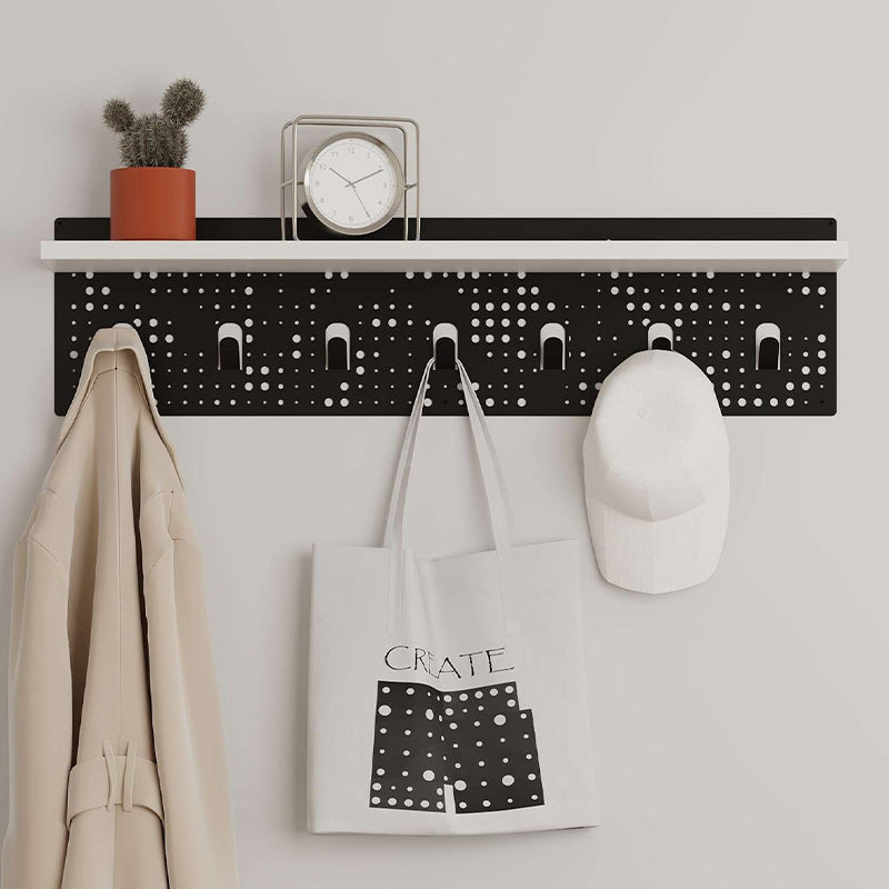 Wall Hanger MARY in white and black, featuring seven metal hangers and a sleek melamine design, perfect for home or business use.