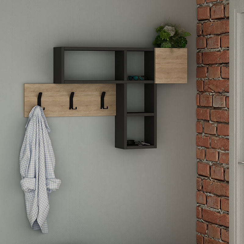 PASSA Wall Hanger in oak-anthracite color, showcasing its sleek design and dimensions of 99.5x15x61cm.