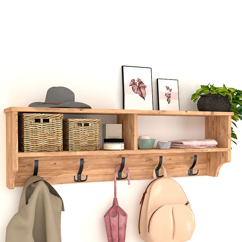 Wall Hanger WIEN in Pine Oak, featuring five metal hangers and a stylish design, perfect for home and business use.