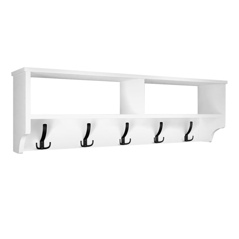 Wall Hanger WIEN in white, featuring five metal hangers and a sleek melamine design, perfect for home and business use.