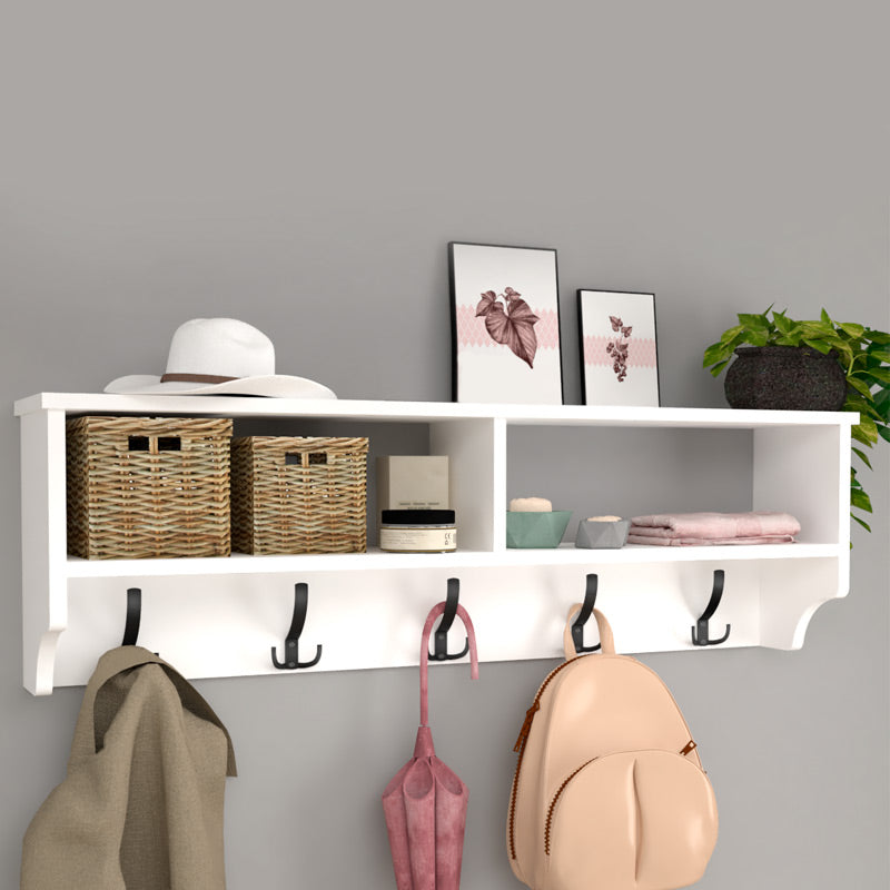 Wall Hanger WIEN in white, featuring five metal hangers and a sleek melamine design, perfect for home and business use.