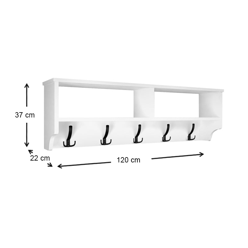 Wall Hanger WIEN in white, featuring five metal hangers and a sleek melamine design, perfect for home and business use.