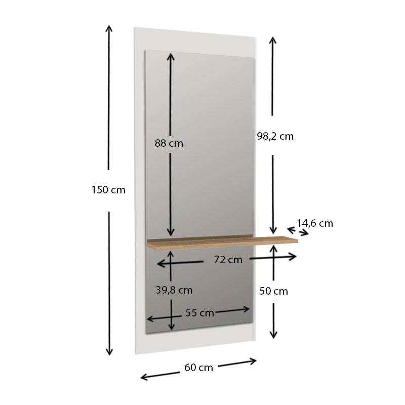 Wall Mirror ADONIS in white, featuring a sleek design with dimensions of 60x14.6x150cm, perfect for home or business use.