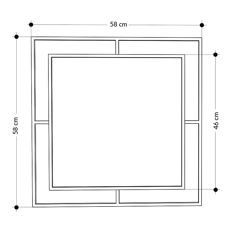 Black aluminum wall mirror measuring 58.6x2x58.6cm, featuring a sleek and modern design.