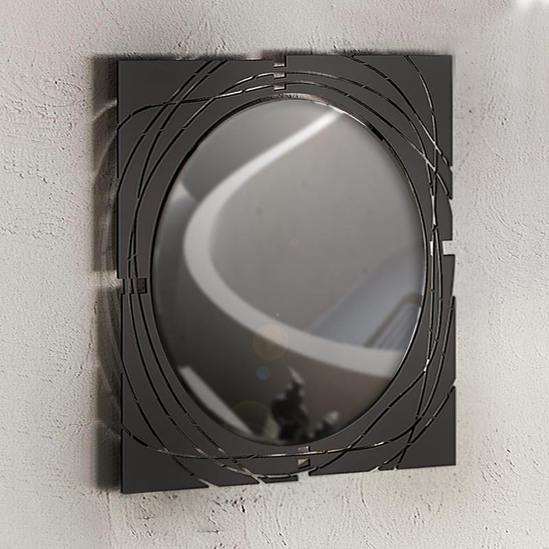 CASSANDRA Black Wall Mirror with metal frame, dimensions 55.6x2x55.6cm, ideal for home and business decor.