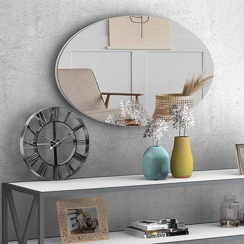 CHARMANT Wall Mirror in white, measuring 90x50x2.2 cm, featuring a sleek melamine frame and a clear reflective surface.