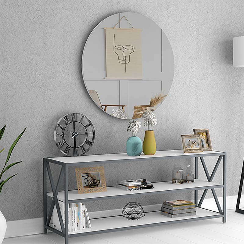 Wall mirror HELENA in white, measuring 60x60x2.2cm, featuring a sleek melamine frame and a clear reflective surface.