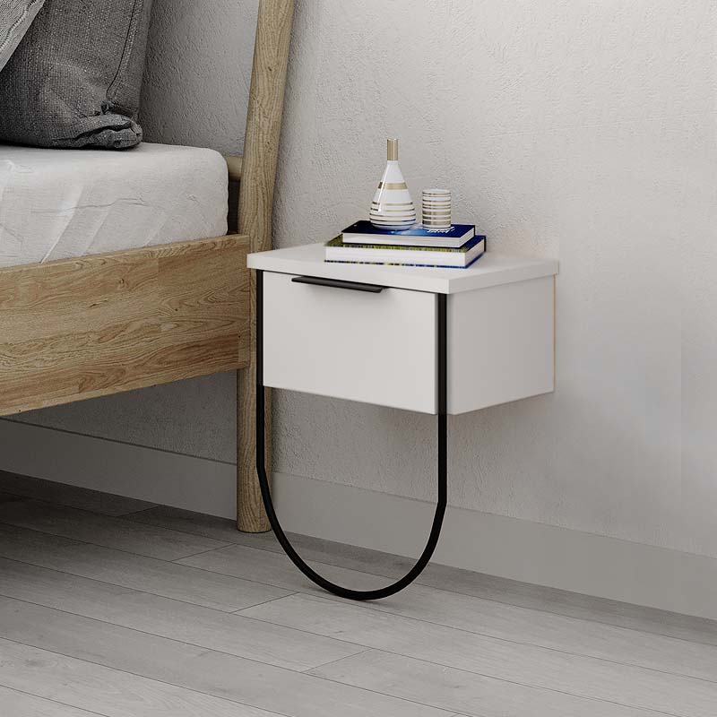 Wall Nightstand DIANA in white, featuring a sleek design and compact dimensions, perfect for modern interiors.