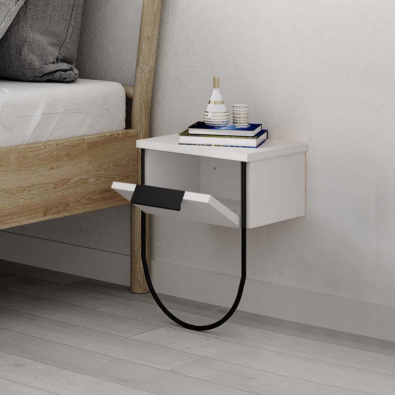 Wall Nightstand DIANA in white, featuring a sleek design and compact dimensions, perfect for modern interiors.