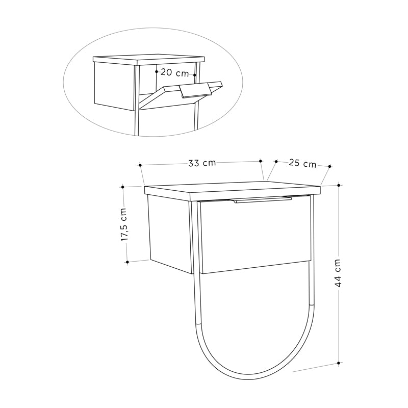 Wall Nightstand DIANA in white, featuring a sleek design and compact dimensions, perfect for modern interiors.