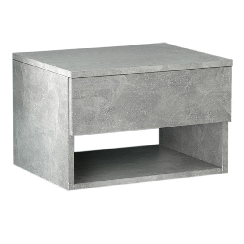 HAITI Wall Nightstand in grey concrete with one drawer and shelf, dimensions 40x30x23 cm.