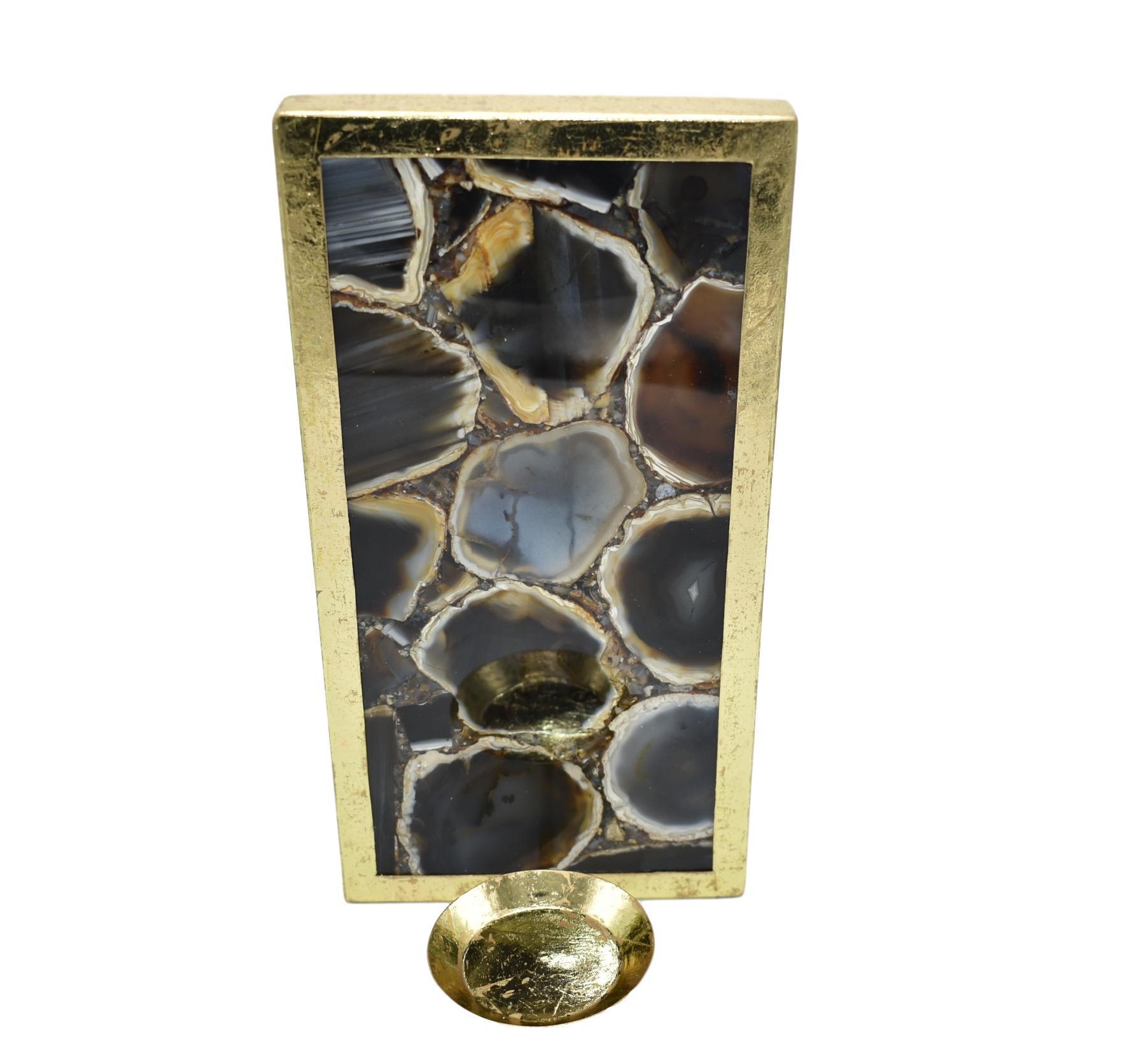 Wall Sconce Candle Holder featuring framed sliced agate with a tea light candle holder.