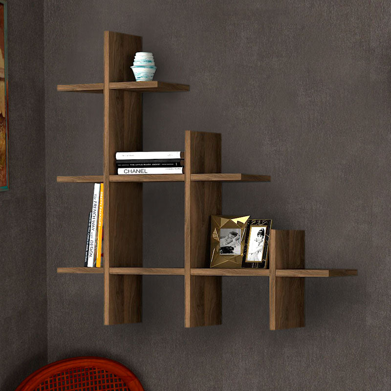 IGNATIO Wall Shelf in walnut finish, measuring 81.8x18x80 cm, showcasing elegant design and sturdy construction.