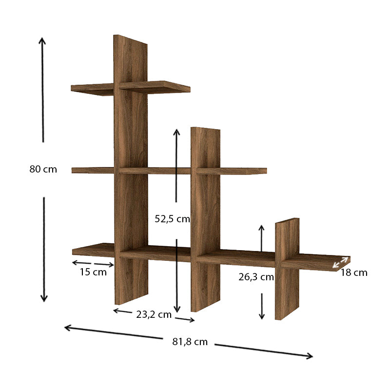 IGNATIO Wall Shelf in walnut finish, measuring 81.8x18x80 cm, showcasing elegant design and sturdy construction.