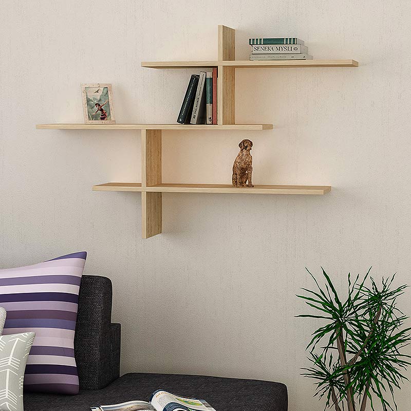 AGATHA Wall Shelf in natural beech finish, measuring 123x22x80 cm, showcasing a stylish and durable design suitable for home or office use.